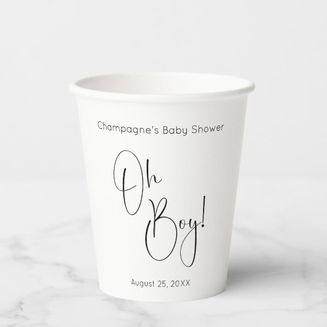 Vasos De Papel Oh Boy Modern Script Baby Shower (Anverso)