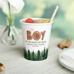 Vasos De Papel Oh Boy - Rustic Boy Woodland Baby Shower
