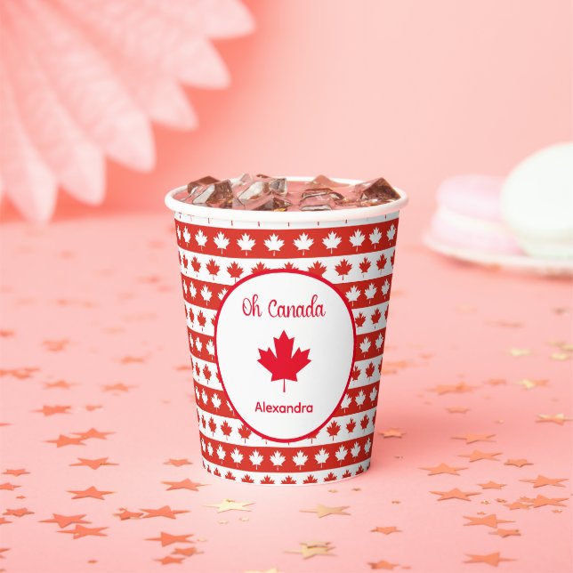 Vasos De Papel Oh Canadá | Elegante hoja de arce rojo (in situ)