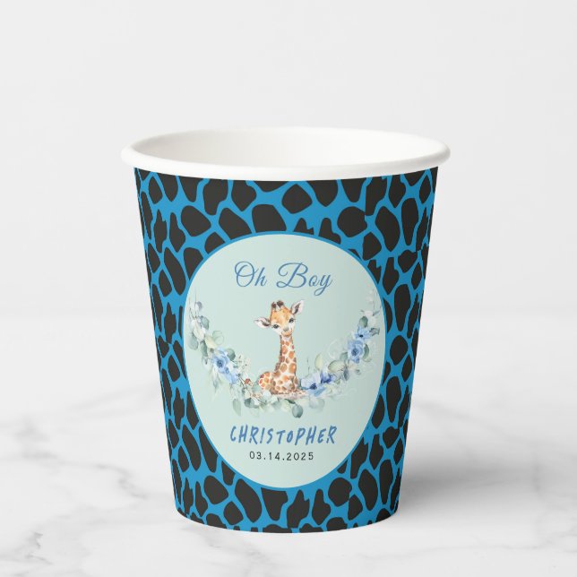Vasos De Papel ¡Oh, chico! Baby Giraffe Baby Shower (Anverso)