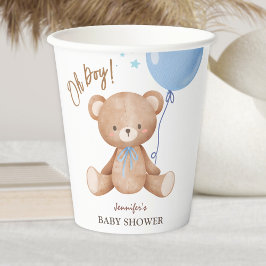 Vasos De Papel Oh, chico | Baby Shower con globo azul Teddy Bear