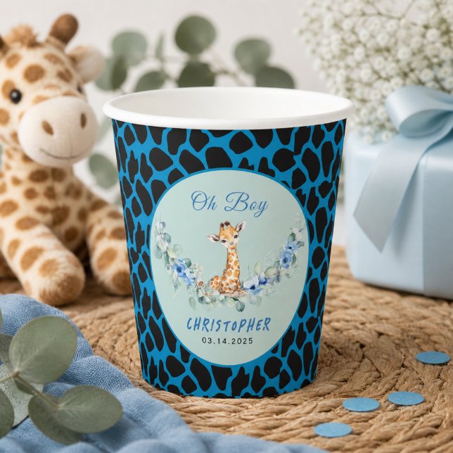 Vasos De Papel ¡Oh Chico! Baby Shower de Jirafa Bebé (Oh Boy! Baby Giraffe Baby Shower Paper Cups)