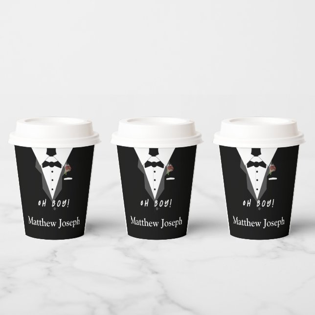 Vasos De Papel ¡Oh, chico! Baby Shower de Tuxedo (Multi)