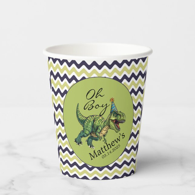 Vasos De Papel ¡Oh, chico! Cute Dinosaur Baby Shower (Reverso )