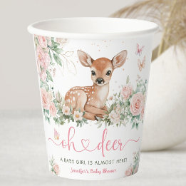 Vasos De Papel Oh Deer Baby Shower Chica Rosa