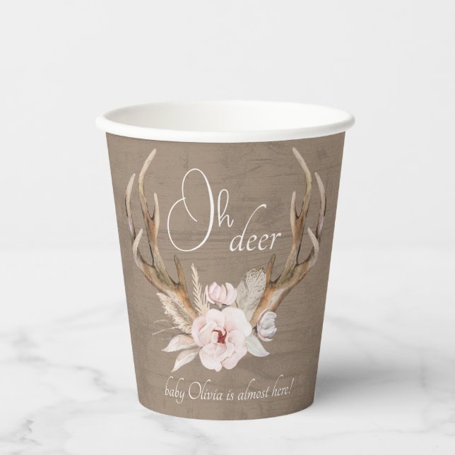 Vasos De Papel Oh Deer Cups de Papel Baby Shower - Woodland Water (Anverso)