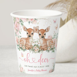 Vasos De Papel Oh Deer Twin Girls Baby Shower Pink
