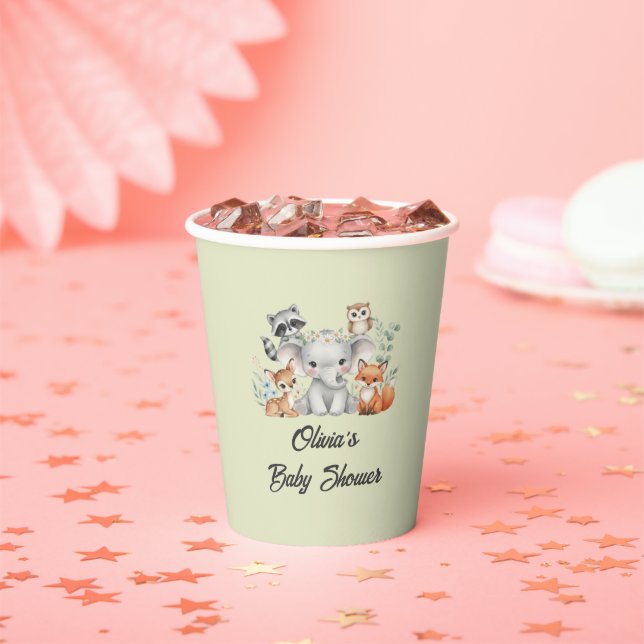 Vasos De Papel Oh Deer Woodland Baby Shower Cups (in situ)