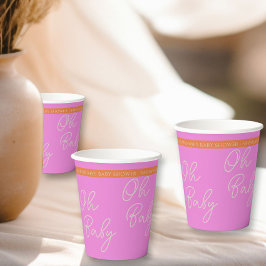 Vasos De Papel Oh guión infantil rosa y Naranja personalizado