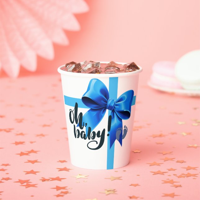 Vasos De Papel ¡Oh, nena! Elegante Baby Shower Blue Bow (in situ)