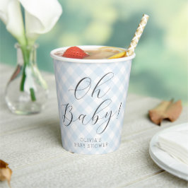 Vasos De Papel ¡Oh, nena! Sweet Light Blue Gingham Baby Shower