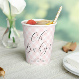 Vasos De Papel ¡Oh, nena! Sweet Light Pink Gingham Baby Shower