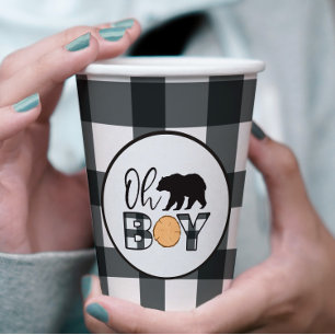 Vasos De Papel Oh Niño Oso Plaid Negro de Búfalo Baby Shower