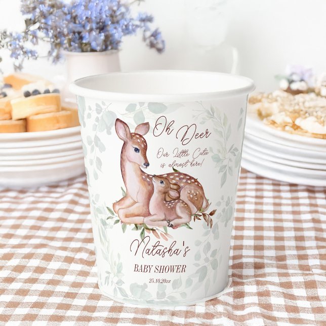 Vasos De Papel Oh venado de madera de bebé ducha (Oh deer woodlands baby shower personalized paper cups cute mama deer and baby deer )
