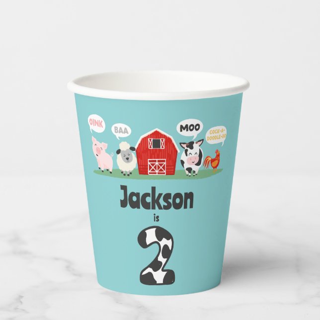 Vasos De Papel Oink Baa Moo 2da granja de animales (Anverso)