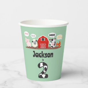 Vasos De Papel Oink Baa Moo Cumpleaños 2 Granjas Animales Niños