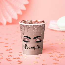 Vasos De Papel Ojos Glam con Brillo Dorado Rosado Goteando