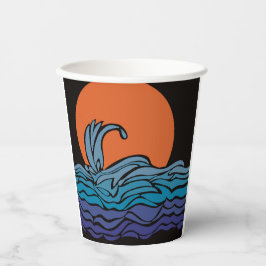 Vasos De Papel Olas del océano y puesta de sol vibrantes y colori