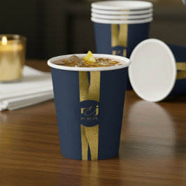 Vasos De Papel Olas Esculturales Boda Azul Marino Dorado ID1312