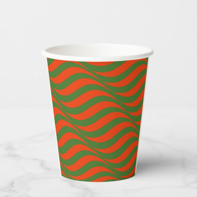 Vasos De Papel Olas Rojas y Verdes (Anverso)