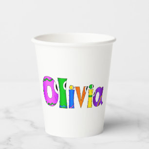 Vasos De Papel "Olivia" Cartoon Character Name