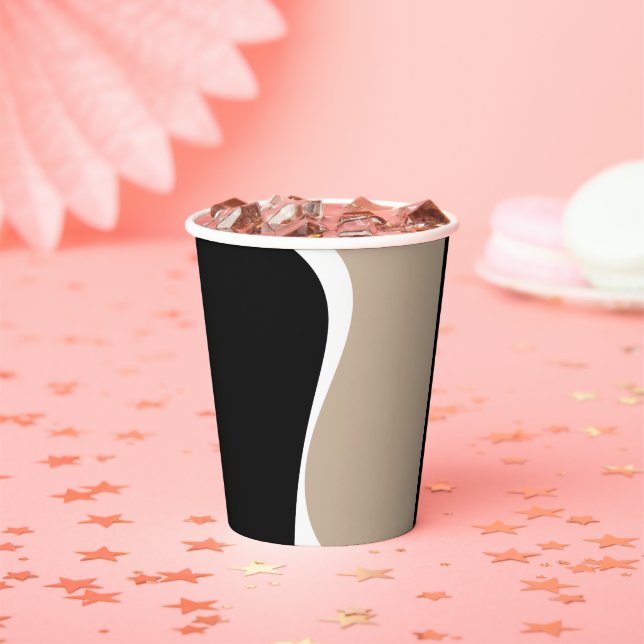 Vasos De Papel Ondas simples 2 - Taupe, Negro y Blanco (in situ)