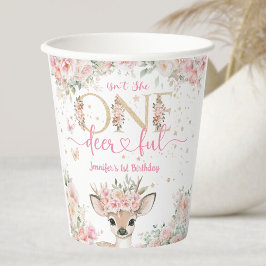 Vasos De Papel One-Deer-Ful 1st Birthday Girl Pink Fawn 