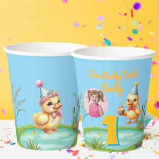 Vasos De Papel One Lucky Duck Kids Birthday Photo