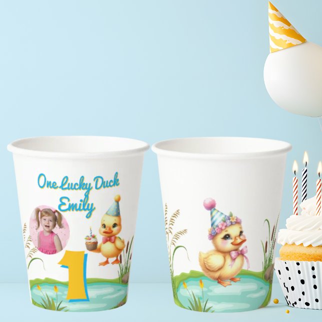 Vasos De Papel One Lucky Duck Kids Birthday Photo (Subido por el creador)