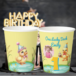 Vasos De Papel One Lucky Duck Kids Birthday Photo