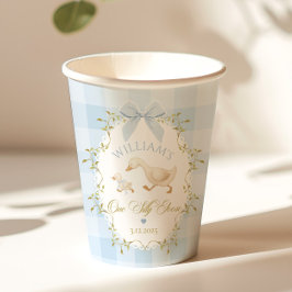Vasos De Papel One Silly Goose Blue Gingham Boy 1st Birthday
