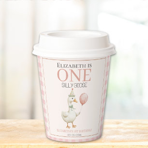 Vasos De Papel One Silly Goose Cute First Birthday Girl