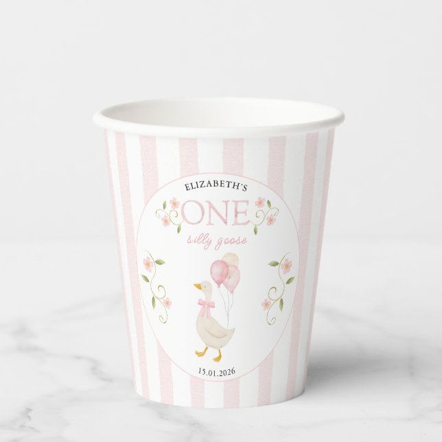 Vasos De Papel One Silly Goose Girl 1st Birthday Pink (Anverso)