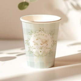 Vasos De Papel One Silly Goose Sage Gingham Gender neutral