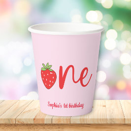 Vasos De Papel One Strawberry Birthday Pink