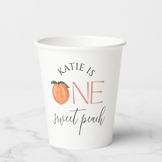 Vasos De Papel One Sweet Peach First Birthday (Anverso)