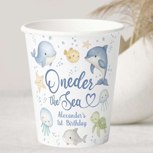 Vasos De Papel ONEder The Sea Boy 1st birthday Cute Ocean (Subido por el creador)