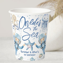 Vasos De Papel ONEder The Sea Twin Boys 1st birthday Cute Ocean