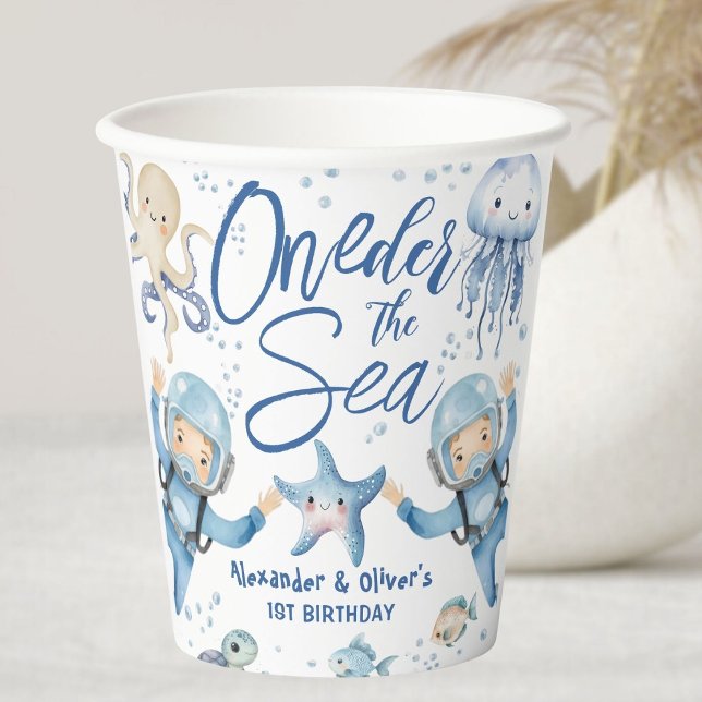 Vasos De Papel ONEder The Sea Twin Boys 1st birthday Cute Ocean (Subido por el creador)