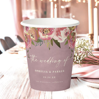 Vasos De Papel Ophelia Cottagecore Boda Floral Rosa Dusty