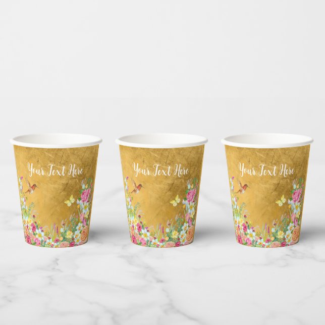 Vasos De Papel Opulence Gold Floral Hummingbird (Multi)