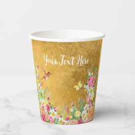 Vasos De Papel Opulence Gold Floral Hummingbird