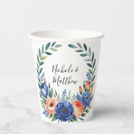 Vasos De Papel Orange and Cobalt Blue Floral Wedding