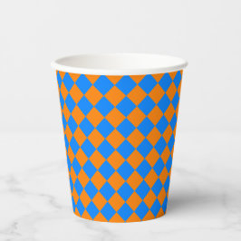 Vasos De Papel Orange Blue Checker Diamond Pattern