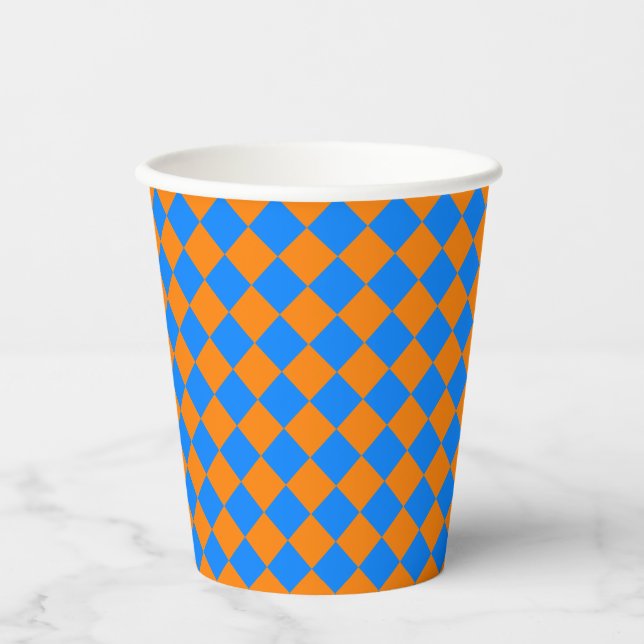 Vasos De Papel Orange Blue Checker Diamond Pattern (Anverso)