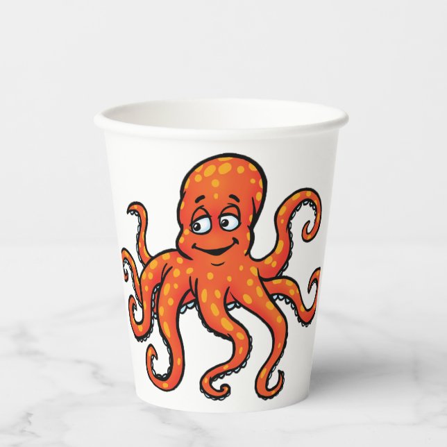 Vasos De Papel Orange Octopus Cartoon Ocean Sea Creature (Anverso)