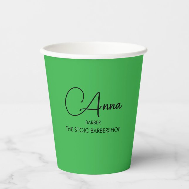 Vasos De Papel Orden Especial. Nombre elegante, verde 8 oz (Anverso)