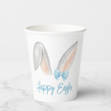 Orejas de conejo de Pascua en acuarela con lazo az