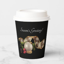 Vasos De Papel Ornament, Evergreen and Gold Ribbon Paper cup
