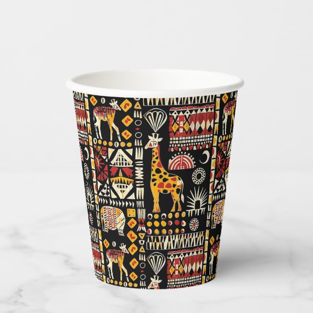 Vasos De Papel Ornamento étnico africano tradicional, patrón trib (Anverso)